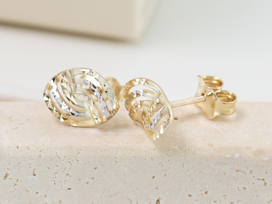 Złote dwukolorowe kolczyki na sztyft