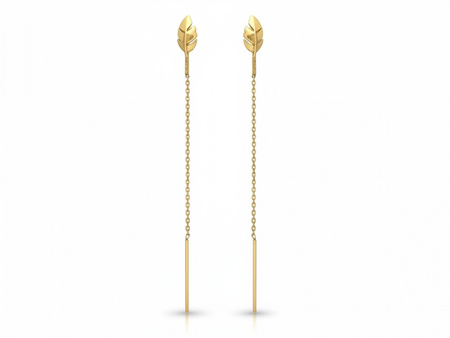 Kolczyki złote przeciągane z listkiem