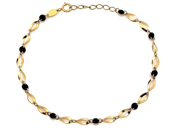Złota bransoletka owalne ogniwa czarne kamienie