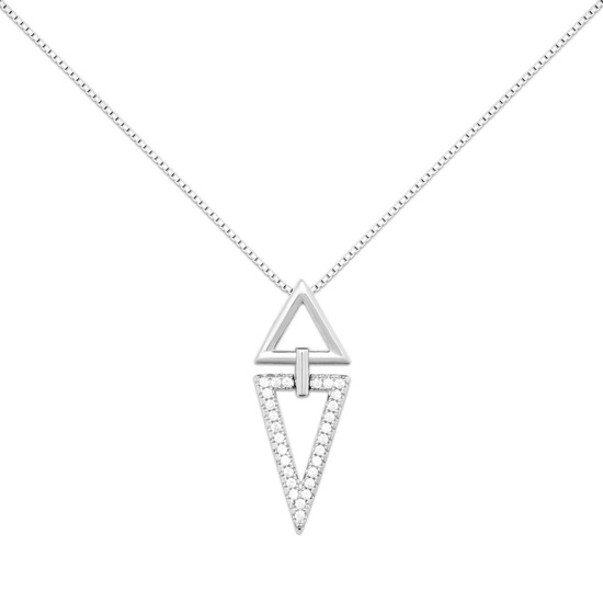 Naszyjnik srebrny 925 z diamentowymi cyrkoniami - trójkąty, fantazyjny
