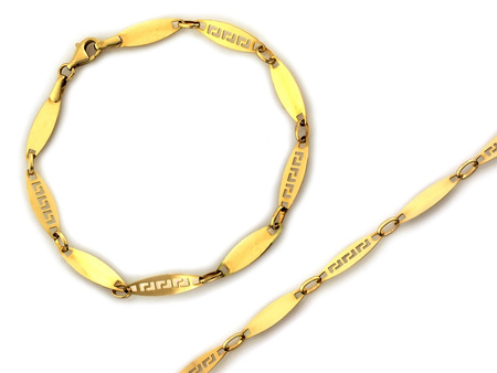 Bransoletka złota ogniwa owalne blaszki z wzorem greckim