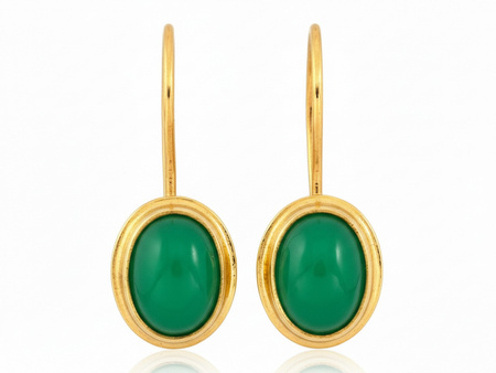Kolczyki złote na biglu z zielonym kamieniem szmaragdem