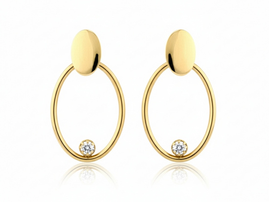 Kolczyki złote owalne z jedną cyrkonią na sztyfcie