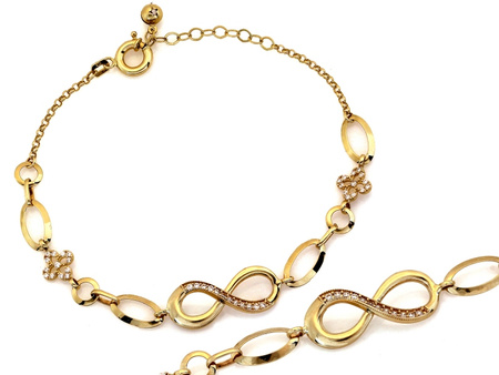 Efektowna złota bransoletka kwiatki nieskończoność z cyrkoniami