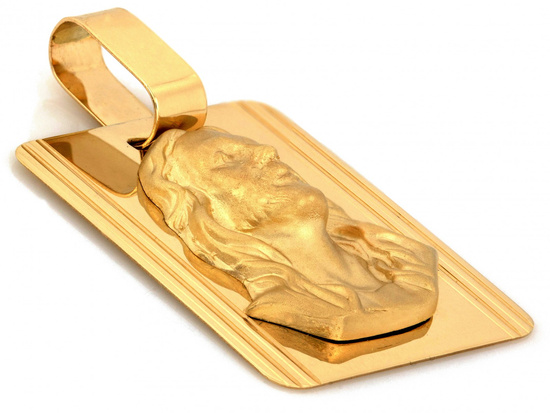 Medalik złoty duży prostokątny blaszka z wizerunkiem Jezusa