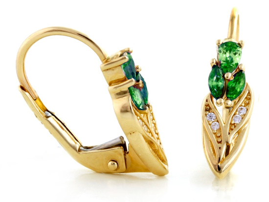 Kolczyki złote z zielonymi cyrkoniami