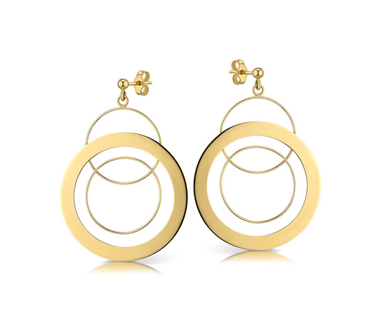 Złote kolczyki 585 długie - wiszące koła