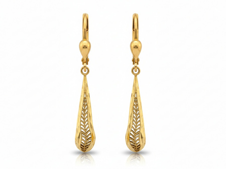 Kolczyki złote sztywne wiszące ażurowe maczugi