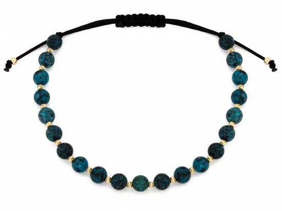 Bransoletka złota złote kulki na sznurku w stylu boho kamienie syntetyczne