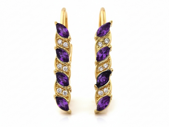 Kolczyki złote z fioletowymi cyrkoniami