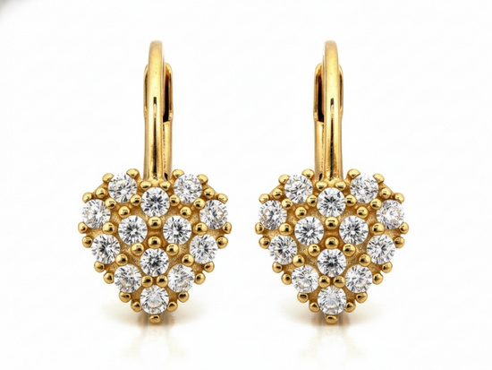 Złote kolczyki serduszka wysadzane cyrkoniami