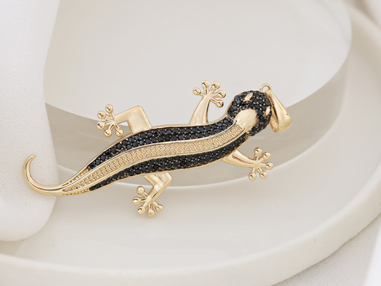 Duża złota zawieszka jaszczurka z czarnymi cyrkoniami