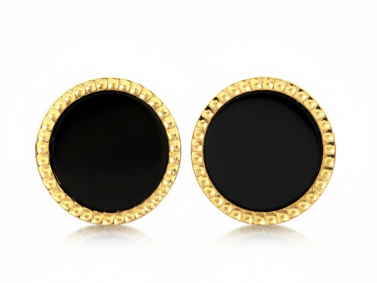 Złote kolczyki okrągłe na sztyfcie z czarnym kamieniem