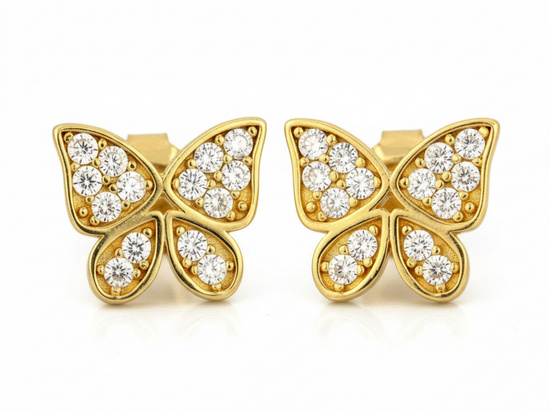 Kolczyki złote motyl z cyrkoniami na sztyfcie