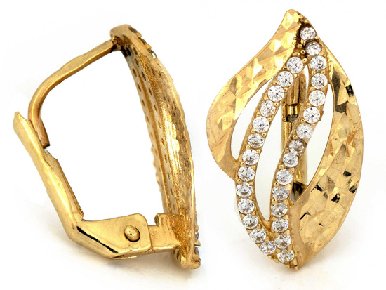 Złote kolczyki angielskie zapięcie z cyrkoniami