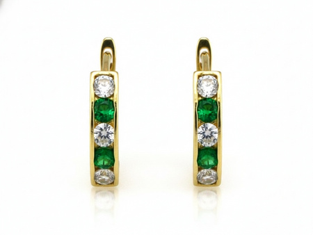 Złote kolczyki dla dziecka z zielonymi cyrkoniami