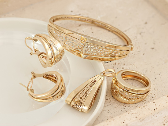 Bransoletka złota sztywna ekskluzywna z ażurem