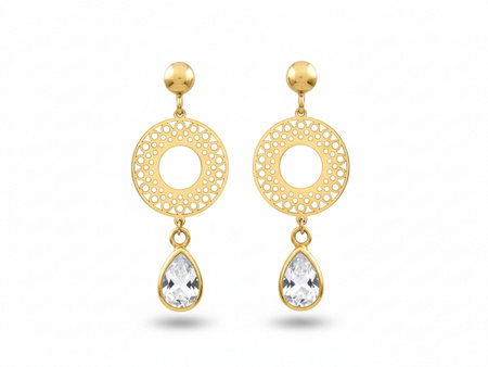 Złote kolczyki wiszące z ażurem na sztyfcie