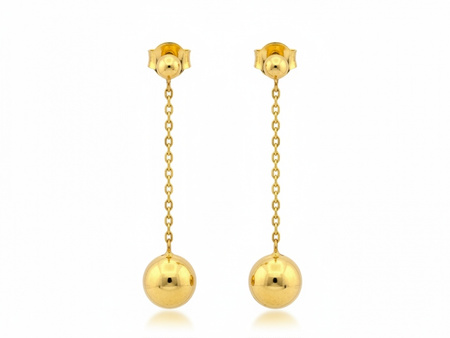 Długie wiszące kolczyki z kulką złote