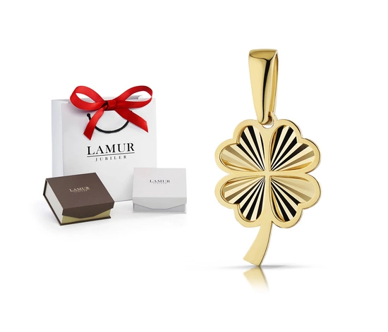 Złota zawieszka 585 - koniczynka diamentowana