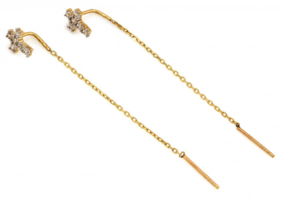 Kolczyki złote przeciągane krzyżyk z cyrkoniami