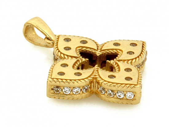 Zawieszka złota przestrzenny kwiatek z cyrkoniami