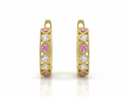 Kolczyki złote dla dziewczynki z różowymi cyrkoniami