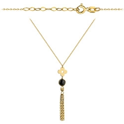 Złoty naszyjnik 585 - kwiatek z onyksem