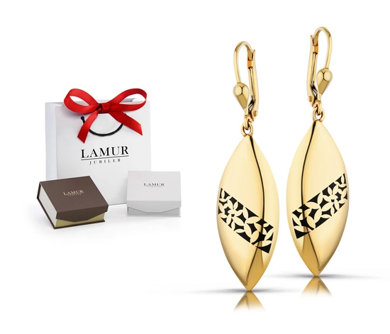 Złote kolczyki 585 - wiszące z kwiatowym wzorem