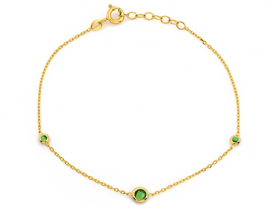 Złota bransoletka z zielonymi cyrkoniami