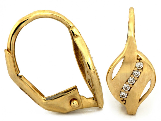 Kolczyki złote angielskie błyszczące z cyrkoniami