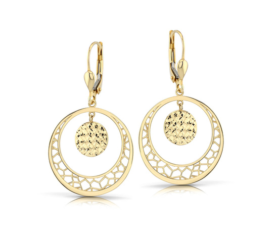 Złote kolczyki 585 ażurowe koła - wiszące