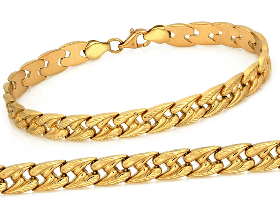 Złota bransoletka szeroka stampato elementowa