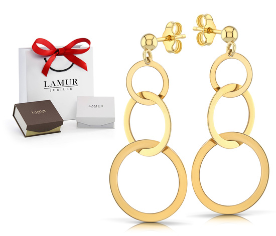 Złote kolczyki 585 koła - wiszące