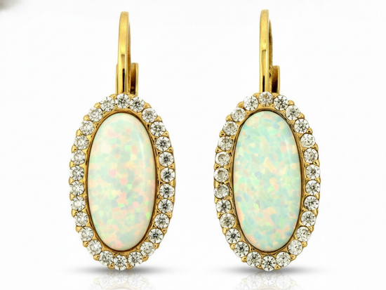 Kolczyki złote angielskie z opalem i cyrkoniami