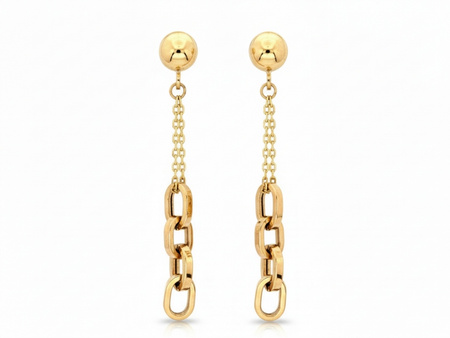 Złote kolczyki długie wiszące na sztyfcie z dużymi ogniwami