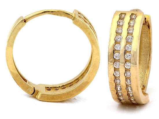 Kolczyki złote małe kółeczka z cyrkoniami 14mm