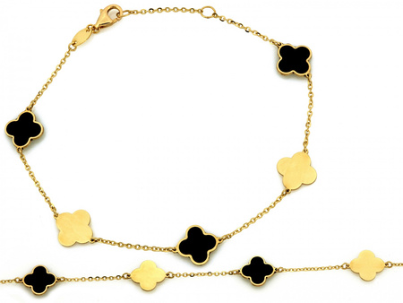 Bransoletka złota łańcuszkowa z kwiatkami z czarną emalią
