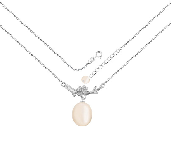 Naszyjnik srebrny 925 z perłami i diamentowymi cyrkoniami - koniczynka