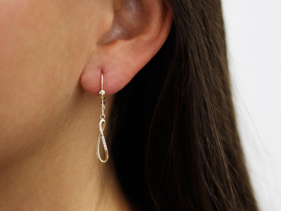 Kolczyki złote wiszące delikatne zdobione cyrkoniami