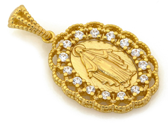 Złoty medalik Niepokalana w oprawie z cyrkonii