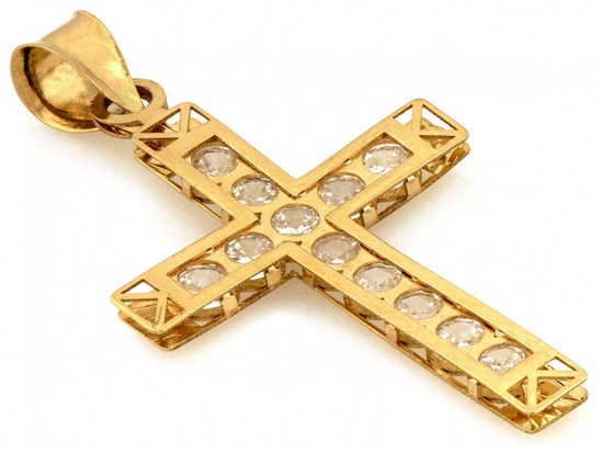 Krzyżyk złoty z cyrkoniami wisiorek