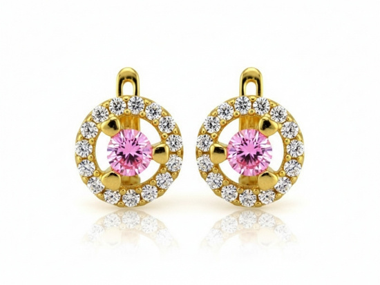 Delikatne złote kolczyki z różowym oczkiem