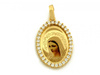 Zawieszka złoty medalik owalny z Matką Bożą z emalią i cyrkoniami