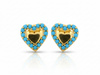 Kolczyki złote serca na sztyfcie z niebieskimi kamieniami