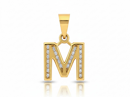 Zawieszka złota litera M z cyrkoniami