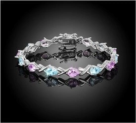 Bransoletka srebrna 925 z 7 naturalnymi ametystami i 7 topazami