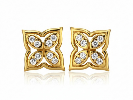 Kolczyki kwadraty z kwiatkiem sztyfty