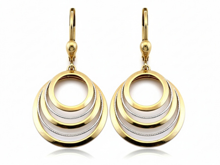 Kolczyki złote wiszące dwukolorowe okrągłe z obręczy
