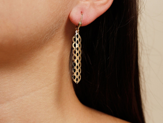 Kolczyki złote długie sztywne ażurowe